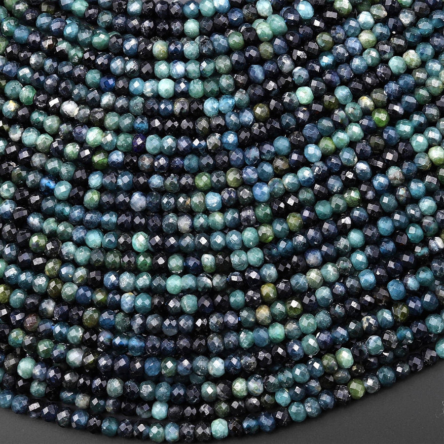 Natural Paraiba Blue Tourmaline Faceted 3.8mm Rondelle Beads Micro Diamond Cut Indicolite Gemstone 15.5" Strand
