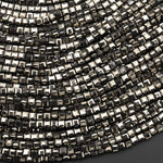 AAA Natural Iron Pyrite Faceted 3mm Cube Beads Diamond Cut Gemstone 15.5" Strand