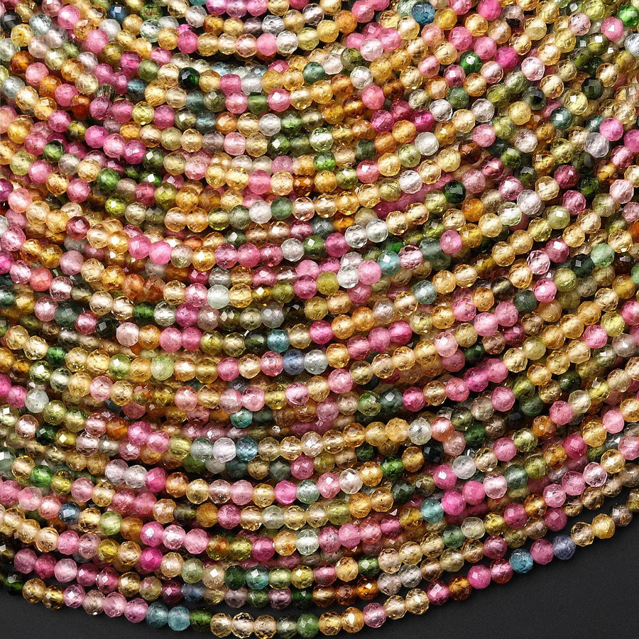 AAA Natural Pink Green Blue Yellow Tourmaline Faceted 2.5mm Round Gemstone Beads 15.5" Strand