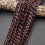 Faceted Natural Red Tiger Iron 3mm Round Beads 15.5" Strand