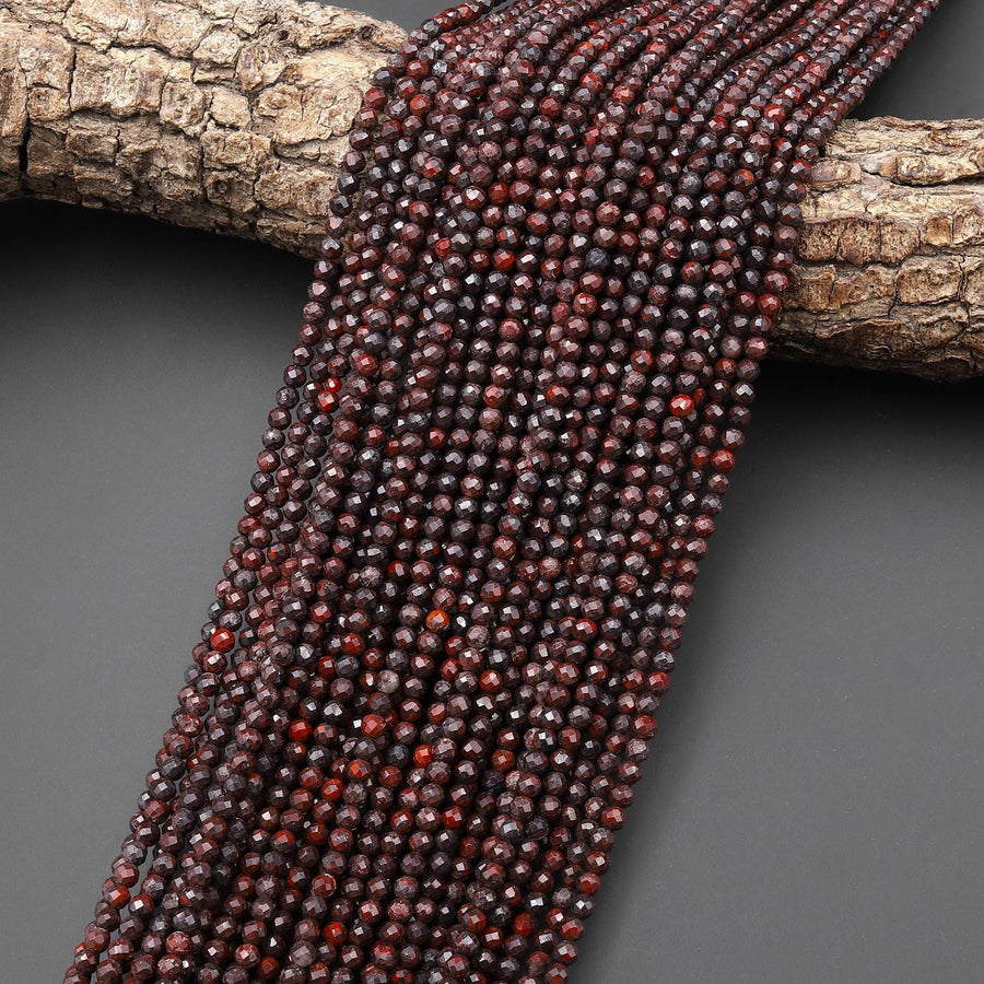 Faceted Natural Red Tiger Iron 3mm Round Beads 15.5" Strand