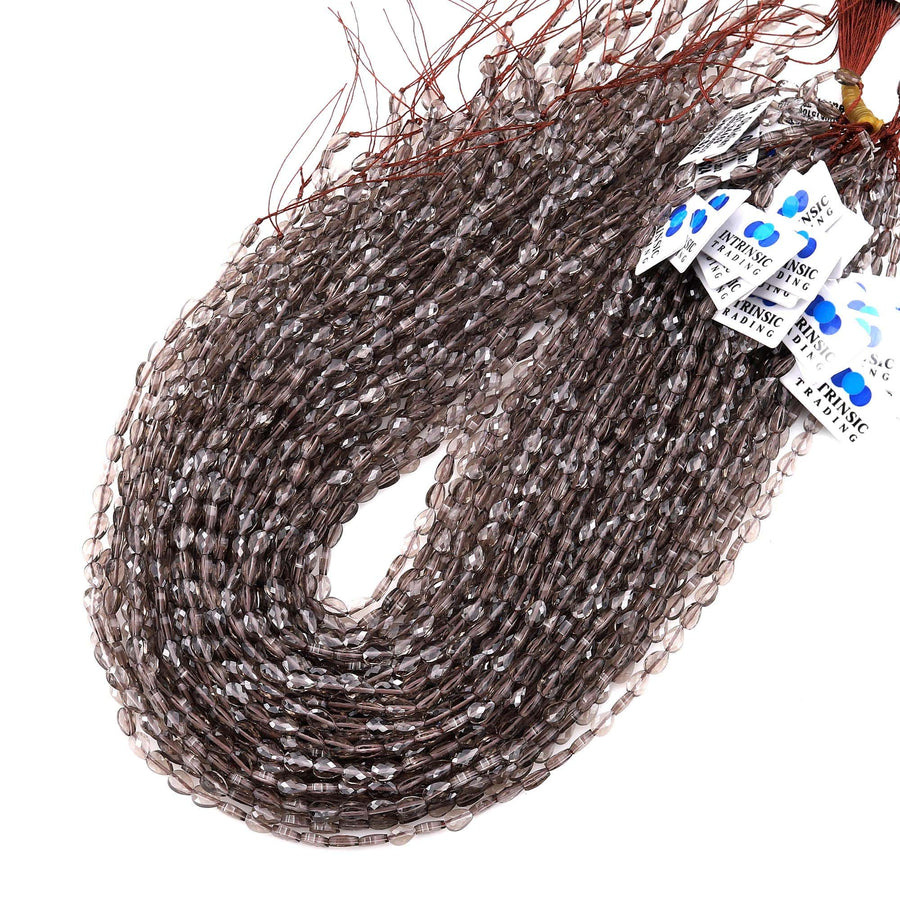 Faceted Natural Smoky Quartz Leaf Teardrop Gemstone Beads 4x6mm 15.5" Strand