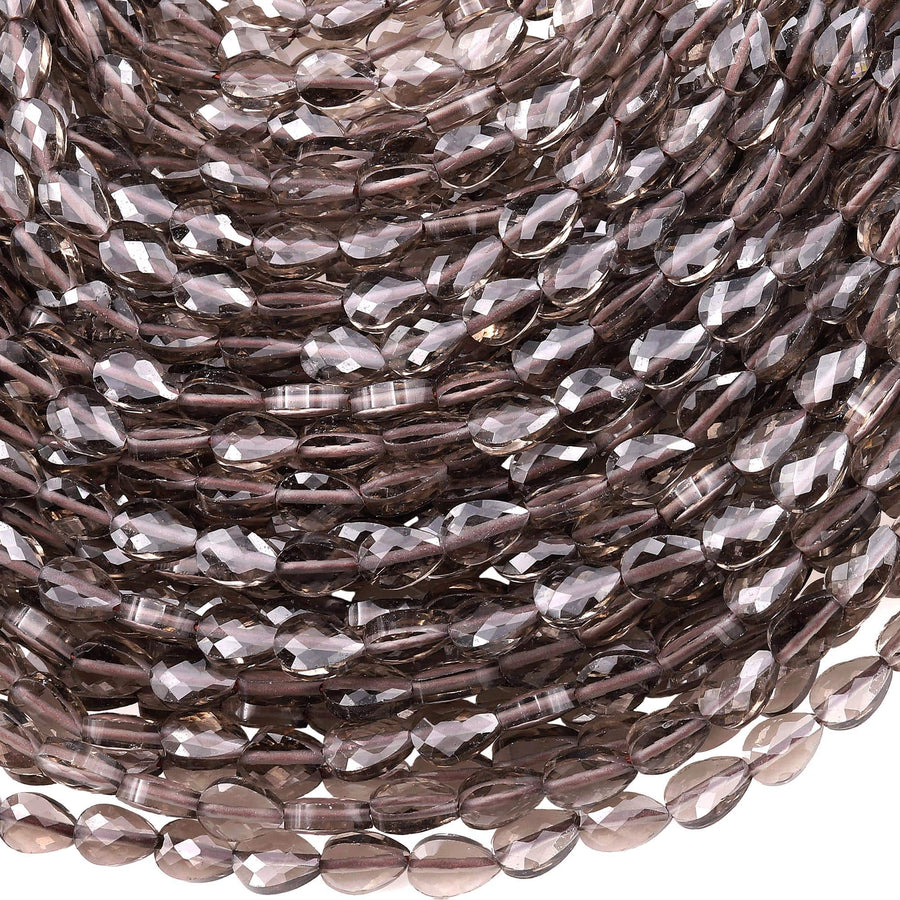 Faceted Natural Smoky Quartz Leaf Teardrop Gemstone Beads 4x6mm 15.5" Strand