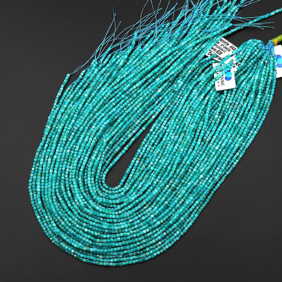 Natural Blue Green Russian Amazonite Faceted 2mm Cube Beads 15.5" Strand