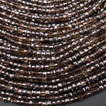 AAA Faceted Natural Smoky Quartz Cube Beads 3mm Laser Diamond Cut Gemstone 15.5" Strand