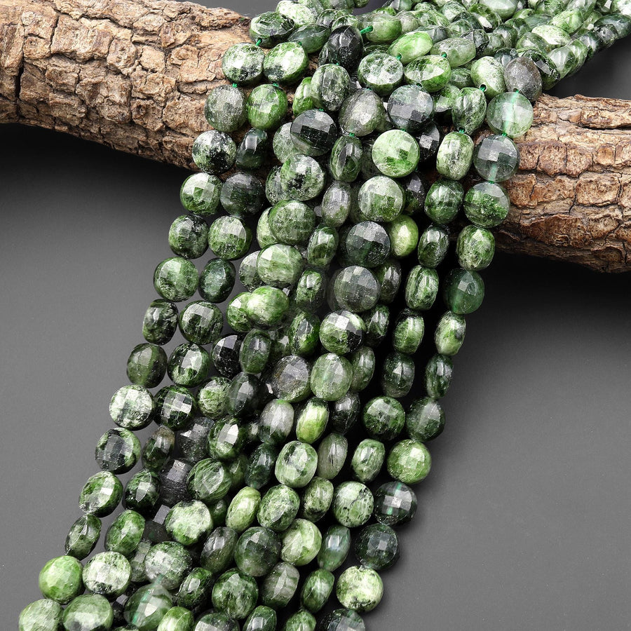 Natural Green Chrome Diopside Faceted 10mm Coin Gemstone Beads 15.5" Strand