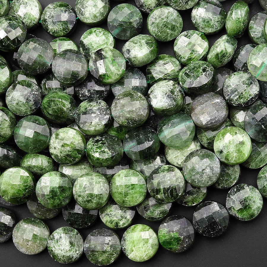Natural Green Chrome Diopside Faceted 10mm Coin Gemstone Beads 15.5" Strand