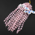 Natural Pink Rose Quartz Hand Carved Cherry Blossom Flower Gemstone Beads 10mm 7.5" Strand