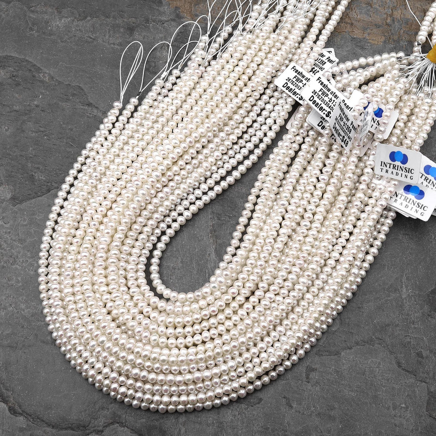 Genuine White Freshwater Pearl Small 3mm 4mm 5mm Off Round Rondelle Beads 15.5" Strand