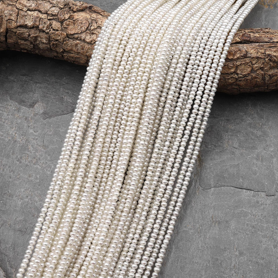 Genuine White Freshwater Pearl 3mm Rondelle Beads 15.5" Strand