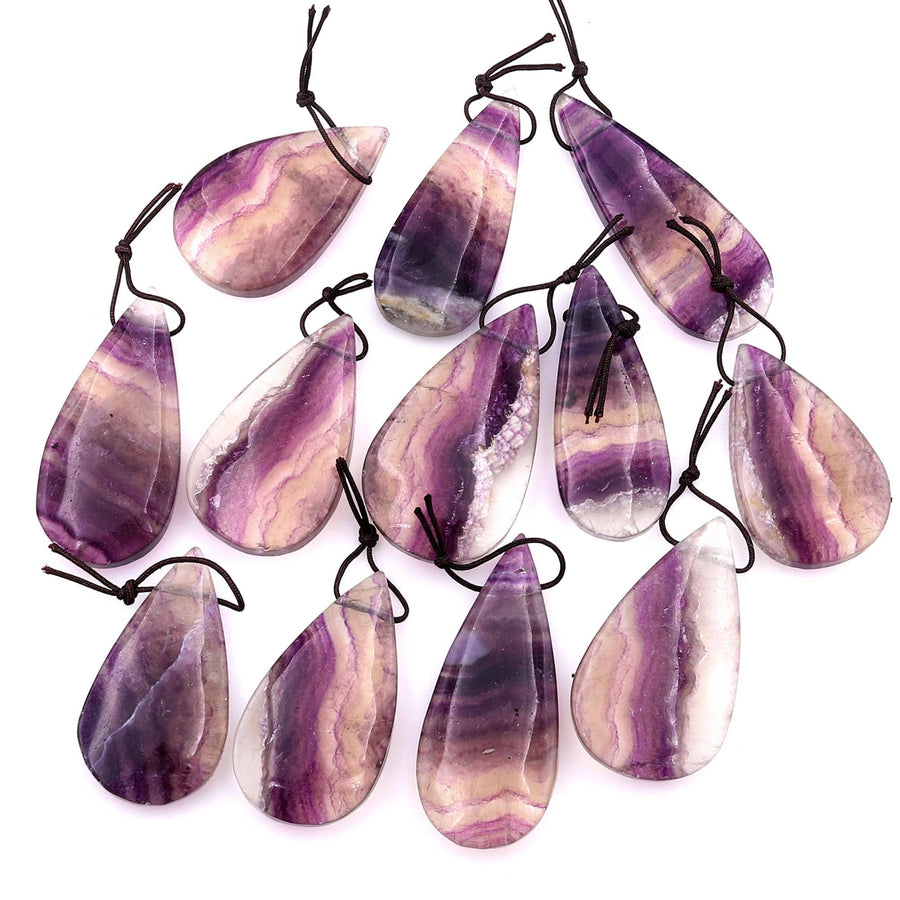 Natural Purple Fluorite Teardrop Pendant Top Side Drilled Gemstone