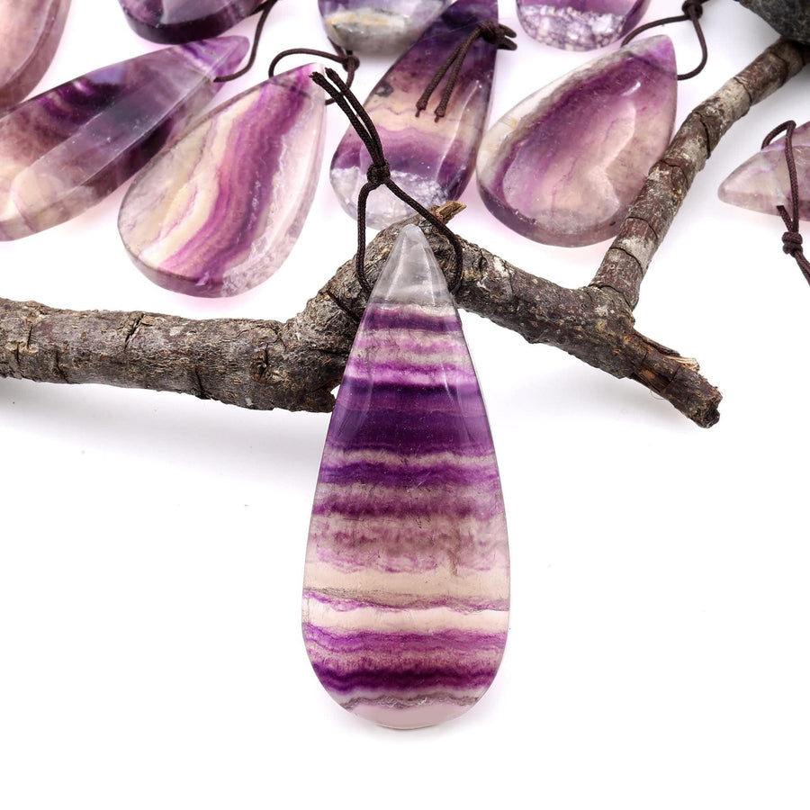 Natural Purple Fluorite Teardrop Pendant Top Side Drilled Gemstone