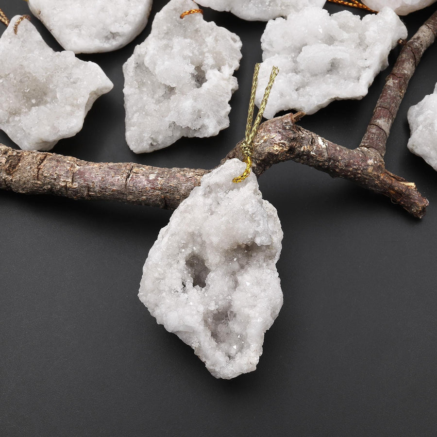 Natural Freeform White Agate Druzy Drusy Geode Slice Beads Sparkling Natural Crystal Gemstone