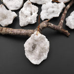 Natural Freeform White Agate Druzy Drusy Geode Slice Beads Sparkling Natural Crystal Gemstone
