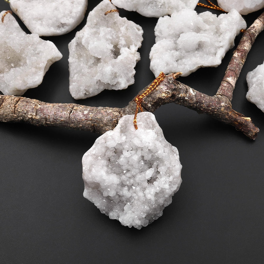 Natural Freeform White Agate Druzy Drusy Geode Slice Beads Sparkling Natural Crystal Gemstone A5