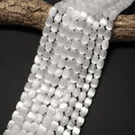 AAA Genuine Natural Cat's Eye Selenite Smooth Barrel Beads 6x9mm 8x12mm 15.5" Strand