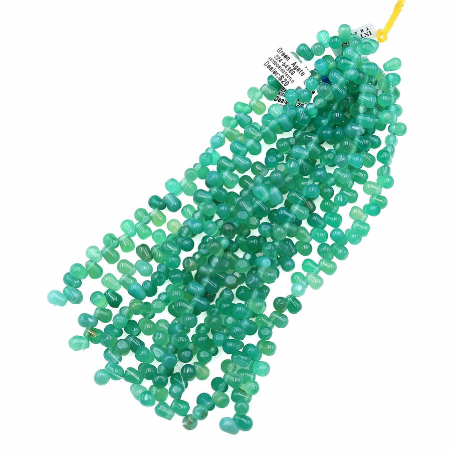 Emerald Green Agate 6x9mm Smooth Briolette Teardrop Beads 8.5" Strand
