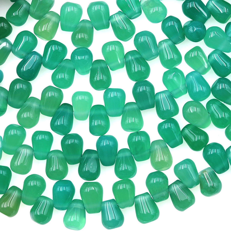 Emerald Green Agate 6x9mm Smooth Briolette Teardrop Beads 8.5" Strand
