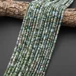 Faceted Natural Green Moss Agate 4mm Thin Rondelle Beads Gemstone 15" Strand