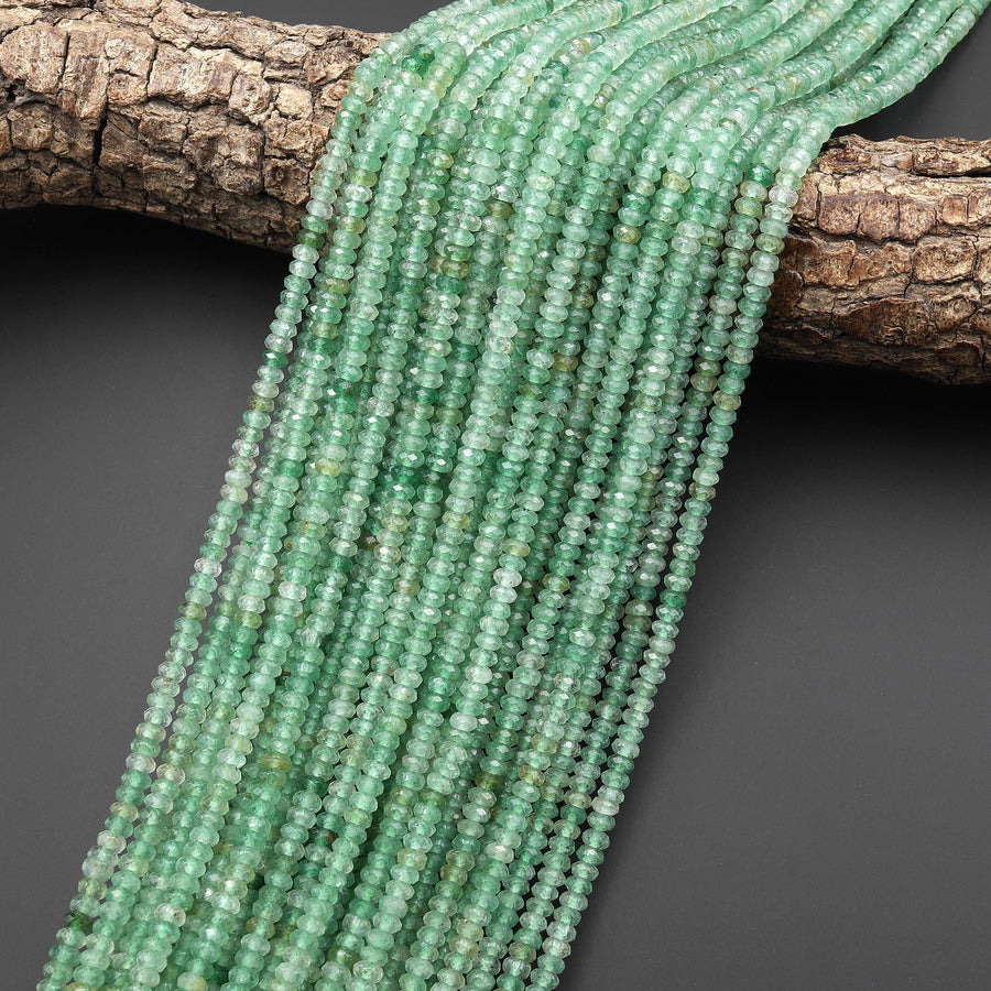 Faceted Natural African Green Chalcedony 4mm Thin Rondelle Beads Gemstone 15" Strand