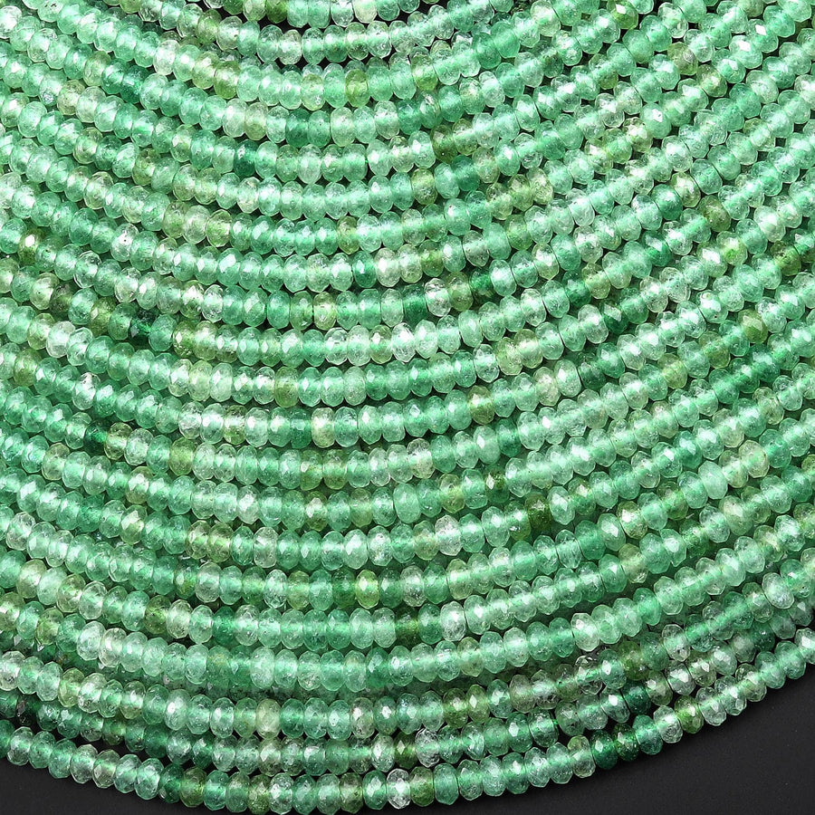 Faceted Natural African Green Chalcedony 4mm Thin Rondelle Beads Gemstone 15" Strand