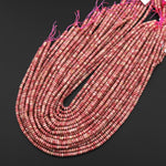 Faceted Natural Pink Petrified Rhodonite 4mm Thin Rondelle Beads Gemstone 15" Strand