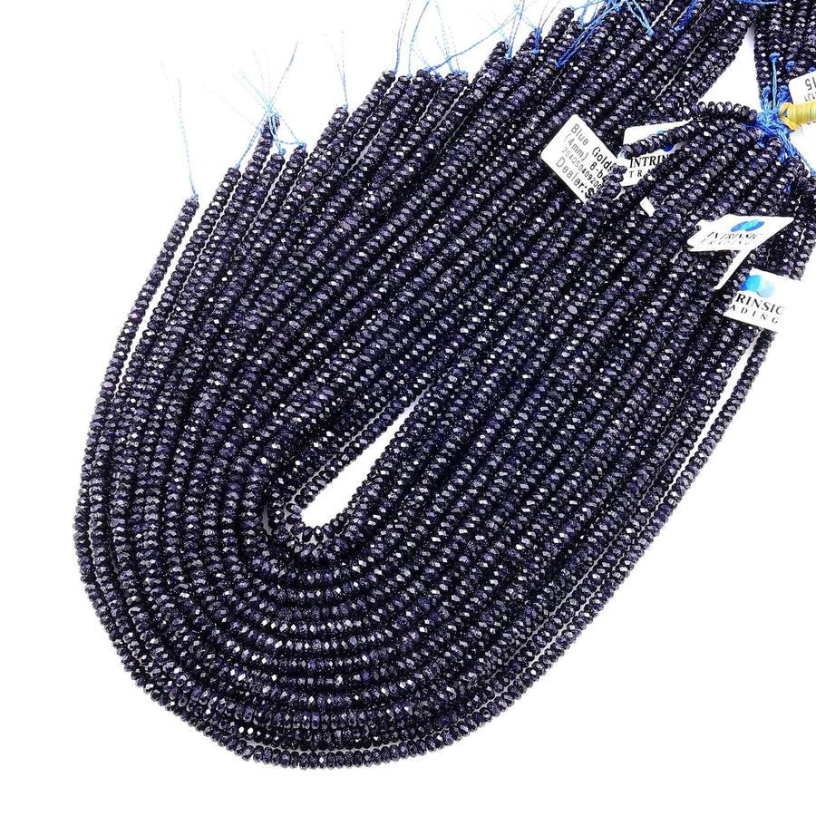 AAA Faceted Blue Goldstone Sandstone Rondelle Beads 4mm 15" Strand