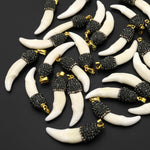 Wild and Exotic Small Real Wolf Tooth Pendant Sparkling Rhinestone