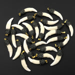 Wild and Exotic Small Real Wolf Tooth Pendant Sparkling Rhinestone