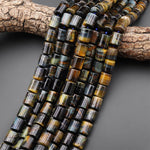 AAA Natural Golden Brown Blue Tiger's Eye Smooth Barrel Beads 15.5" Strand