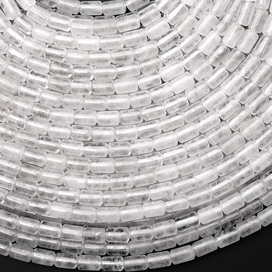 Natural Rock Crystal Quartz Smooth Barrel Tube Beads 4x6mm 15.5" Strand