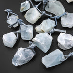 Hand Cut Raw Natural Aquamarine Nugget Pendant Side Drilled Gemstone Focal Bead
