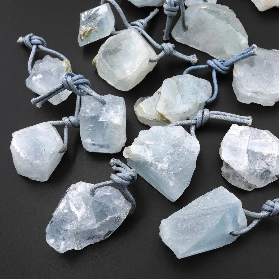 Hand Cut Raw Natural Aquamarine Nugget Pendant Side Drilled Gemstone Focal Bead