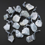 Hand Cut Raw Natural Aquamarine Nugget Pendant Side Drilled Gemstone Focal Bead