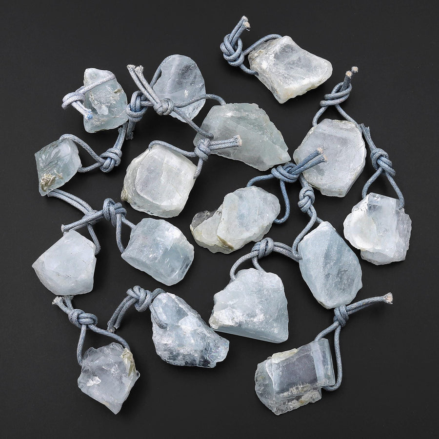 Hand Cut Raw Natural Aquamarine Nugget Pendant Side Drilled Gemstone Focal Bead