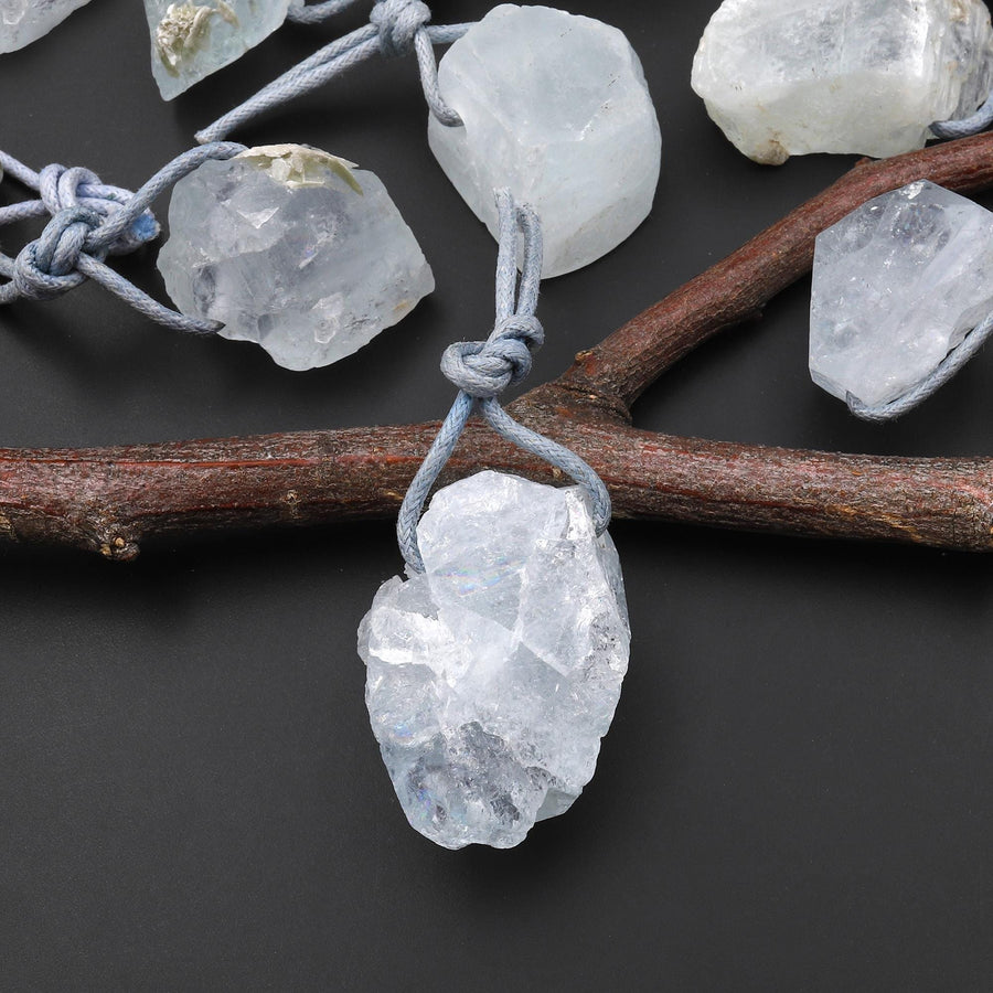 Hand Cut Raw Natural Aquamarine Nugget Pendant Side Drilled Gemstone Focal Bead A3