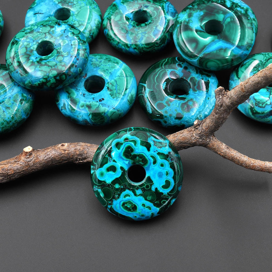 AAA+ Rare Natural Blue Chrysocolla Green Malachite 25mm Donut Pendant A1