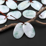 Genuine Natural Green Burma Jade Smooth Oval Earring Pair Drilled Gemstone Matched Beads