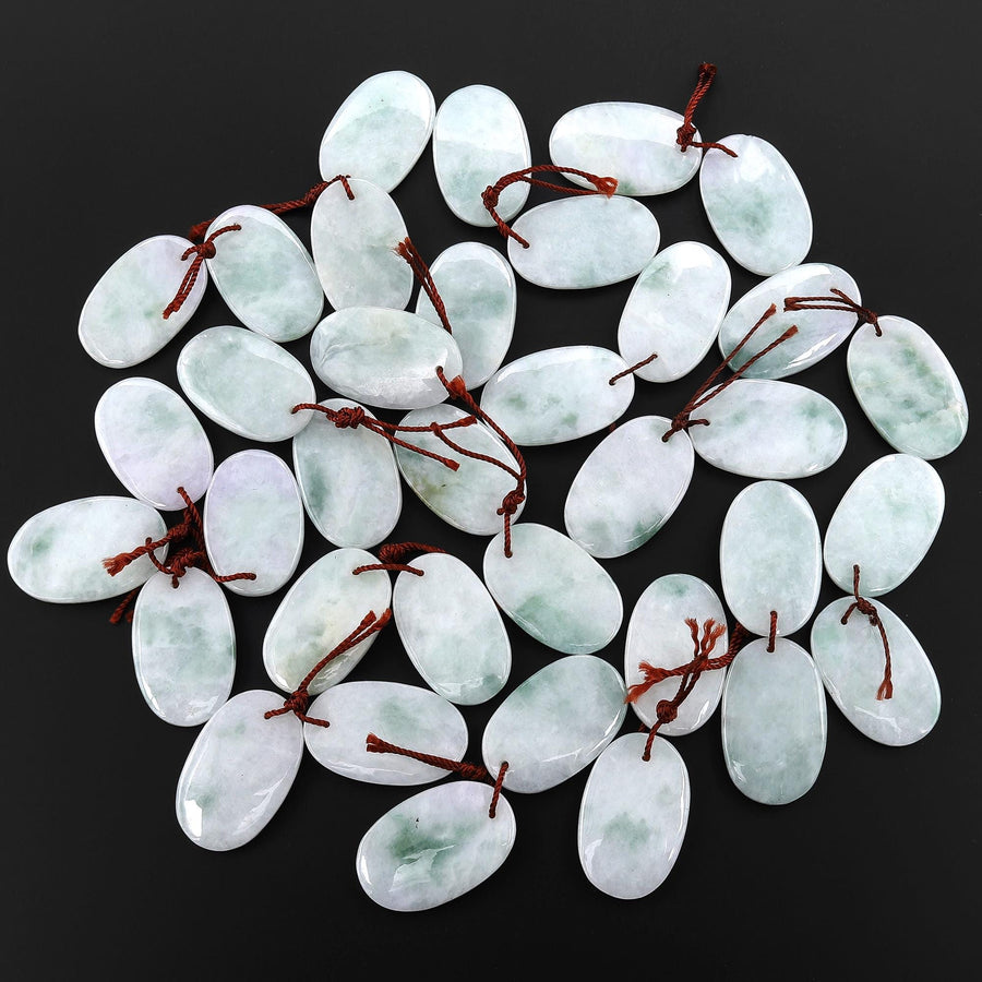 Genuine Natural Green Burma Jade Smooth Oval Earring Pair Drilled Gemstone Matched Beads