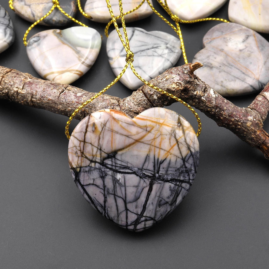 Natural American Picasso Jasper Heart Shaped Pendant Side Drilled Gemstone