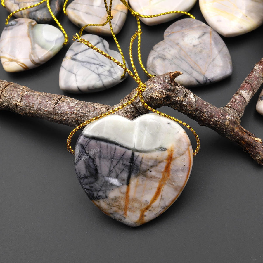 Natural American Picasso Jasper Heart Shaped Pendant Side Drilled Gemstone A1