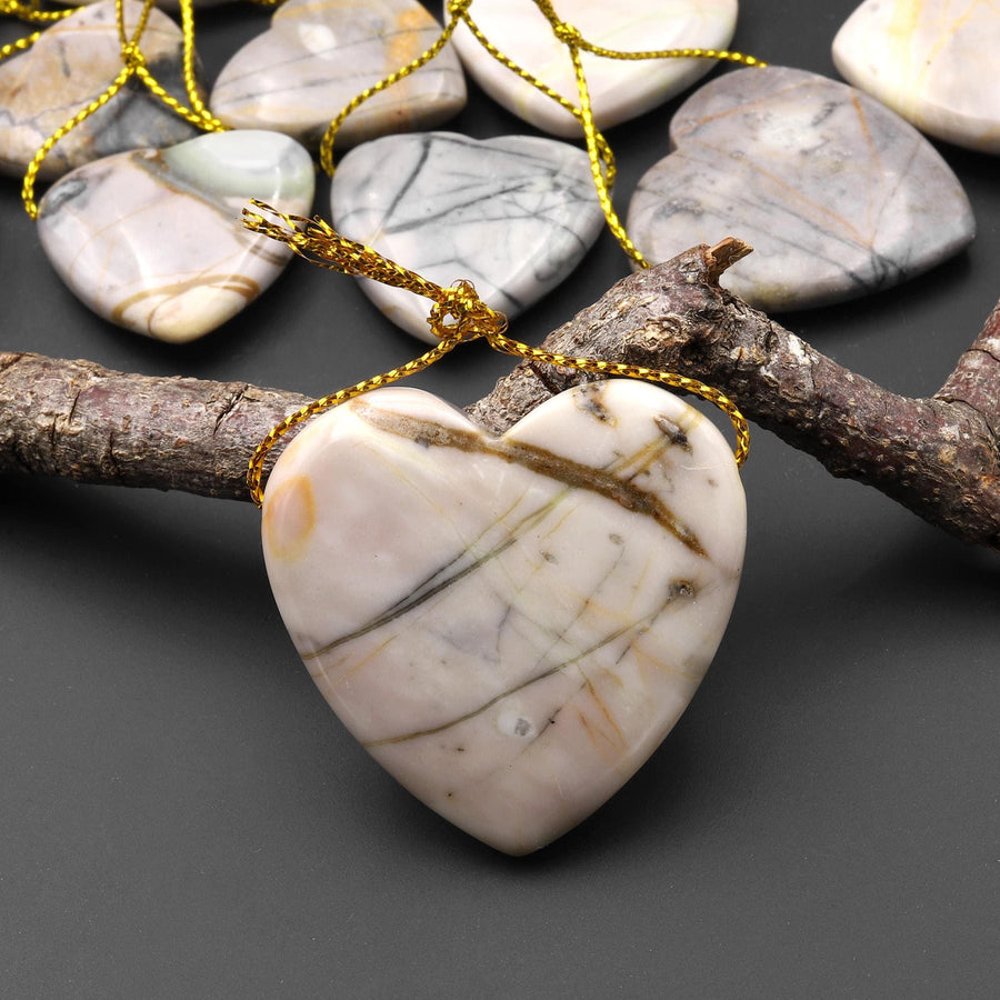 Natural American Picasso Jasper Heart Shaped Pendant Side Drilled Gemstone A5