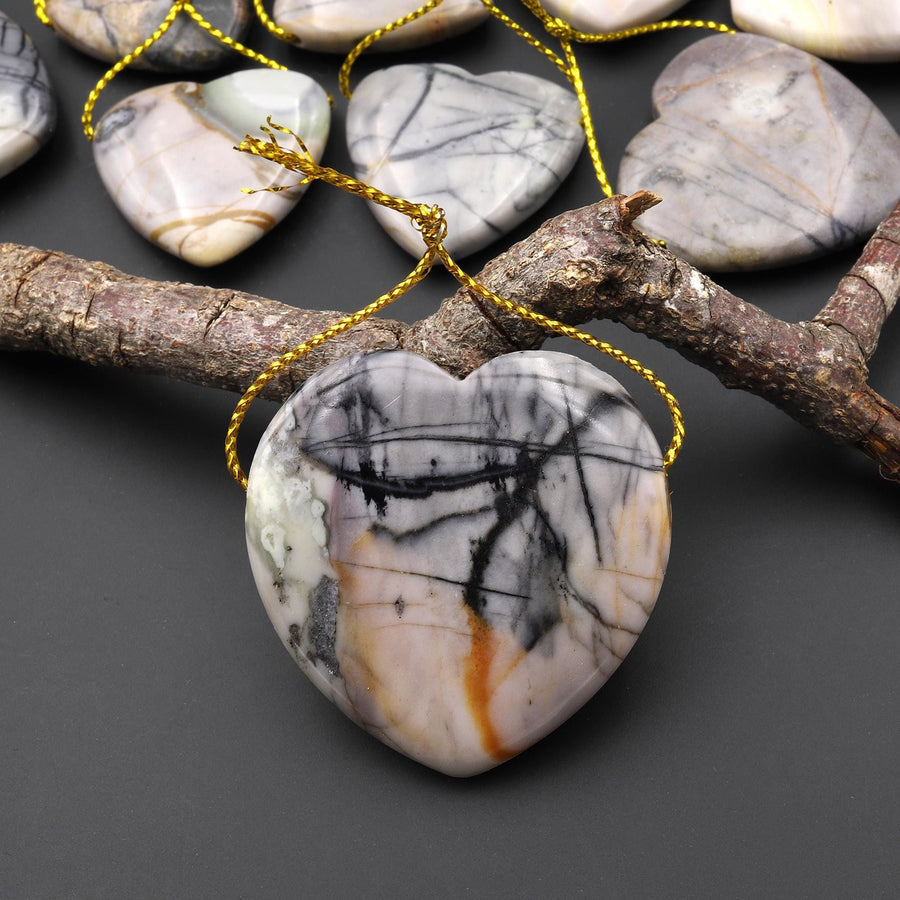 Natural American Picasso Jasper Heart Shaped Pendant Side Drilled Gemstone A6