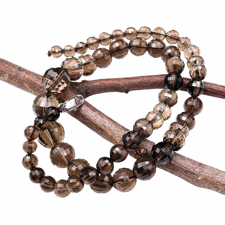 AAA Graduated Genuine Natural Smoky Quartz Beads Faceted 6mm 12mm Round Gemstone 17.5" Necklace Strand