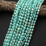 Sparkling Faceted Natural Peruvian Amazonite Beads 8mm Carved Star Gemstone 15.5" Strand