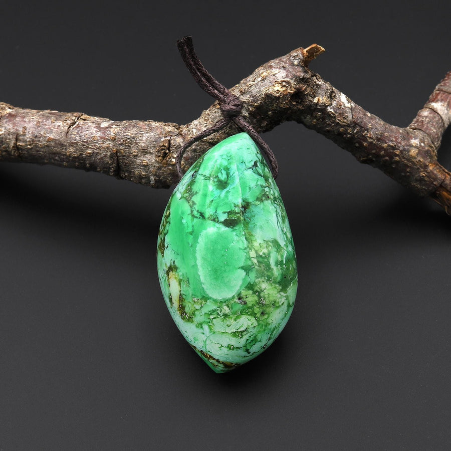 Natural Nevada Apple Green Variscite Marquise Leaf Pendant Gemstone PDT0727