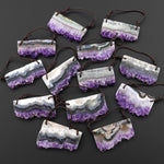 Two 2 Hole Pendant Natural Purple Green Amethyst Stalactite Pendant Flat Slice Long Rectangle