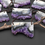 Two 2 Hole Pendant Natural Purple Green Amethyst Stalactite Pendant Flat Slice Long Rectangle