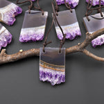 Two 2 Hole Pendant Natural Smoky Quartz White Purple Amethyst Stalactite Rectangle