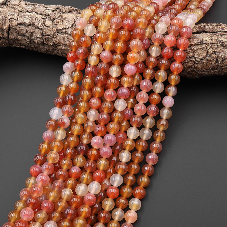 Rare Natural African Orange Red Pink Agate Round Beads 8mm 10mm 15.5" Strand